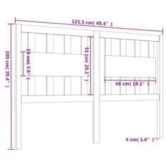 Vidaxl Čelo postele bílé 125,5 x 4 x 100 cm masivní borovice