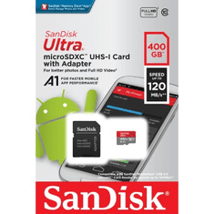 SanDisk Ultra microSDXC 400GB 120MB/s A1 Class 10 UHS-I, s adaptérem