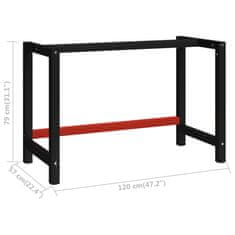 Greatstore Kovový rám pracovního stolu 120 x 57 x 79 cm černá a červená