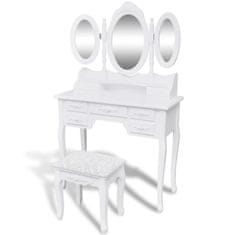 Greatstore Toaletní stolek se stoličkou a 3 zrcadly bílý