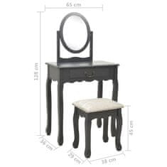 Greatstore Toaletní stolek se stoličkou šedý 65x36x128 cm pavlovnia MDF