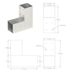 Vidaxl Trámová spojka 4 ks ve tvaru L pozinkovaný kov 71 x 71 mm