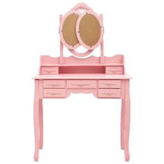 Greatstore Toaletní stolek se stoličkou a 3dílné skládací zrcadlo růžový