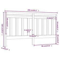 Vidaxl Čelo postele černé 206 x 4 x 100 cm masivní borovice