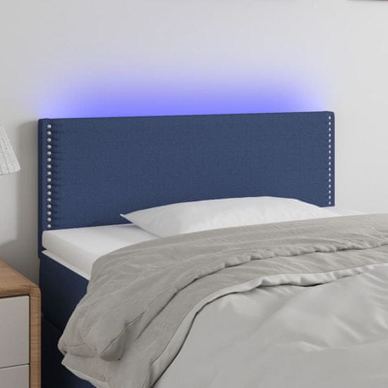 Greatstore Čelo postele s LED modré 90x5x78/88 cm textil