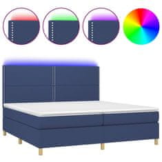 Vidaxl Box spring postel s matrací a LED modrá 200x200 cm textil