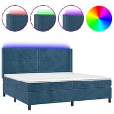 Greatstore Box spring postel s matrací a LED tmavě modrá 200x200 cm samet