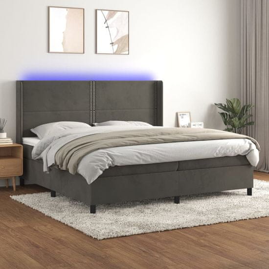 Vidaxl Box spring postel s matrací a LED tmavě šedá 200x200 cm samet