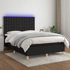 Greatstore Box spring postel s matrací a LED černá 140x190 cm textil