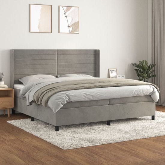 Vidaxl Box spring postel s matrací světle šedá 200x200 cm samet