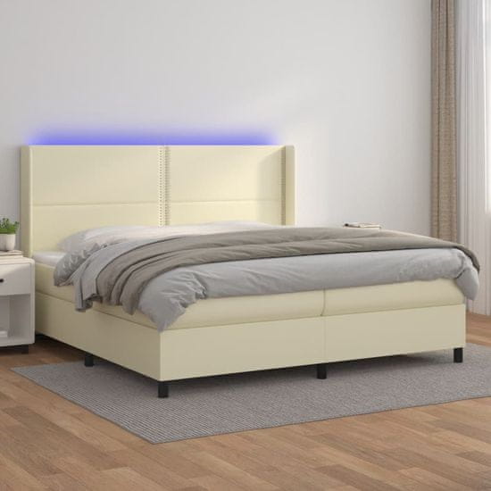 Vidaxl Box spring postel s matrací a LED krémová 200x200 cm umělá kůže