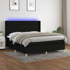 Greatstore Box spring postel s matrací a LED černá 160x200 cm textil