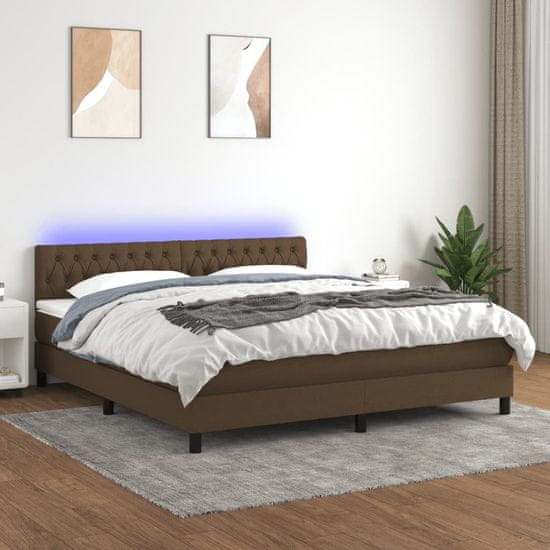 Greatstore Box spring postel s matrací a LED tmavě hnědá 180x200 cm textil