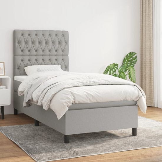 Greatstore Box spring postel s matrací světle šedá 90x200 cm textil