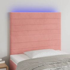 Greatstore Čelo postele s LED růžové 80x5x118/128 cm samet