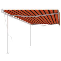 Greatstore Automatická zatahovací markýza se sloupky 5 x 3 m oranžovohnědá