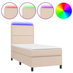 Vidaxl Box spring postel matrace a LED cappuccino 80x200 cm umělá kůže