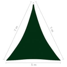 Greatstore Stínící plachta oxfordská látka trojúhelník 5x7x7m tmavě zelená