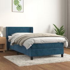 Greatstore Box spring postel s matrací tmavě modrá 90x200 cm samet