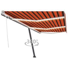 Greatstore Ručně zatahovací markýza s LED světlem 600x300 cm oranžovohnědá