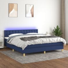 Greatstore Box spring postel s matrací a LED modrá 160x200 cm textil