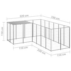 Vidaxl Psí kotec stříbrný 4,84 m² ocel