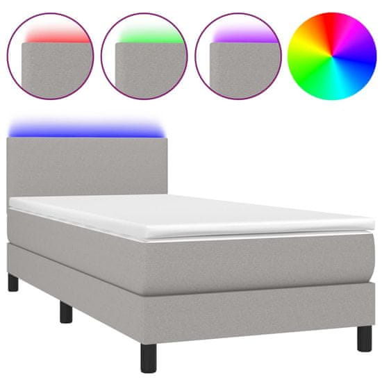 Vidaxl Box spring postel s matrací a LED světle šedá 100x200 cm textil