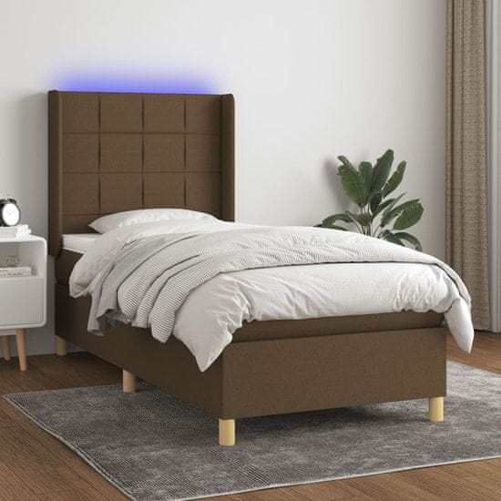 Greatstore Box spring postel s matrací a LED tmavě hnědá 80x200 cm textil