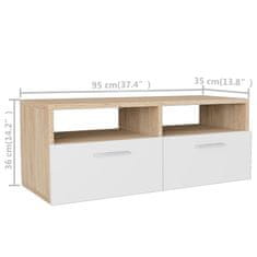 Greatstore Stolek pod TV, 2 ks, dřevotříska, 95 x 35 x 36 cm, dub a bílá