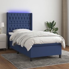 Greatstore Box spring postel s matrací a LED modrá 90x190 cm textil