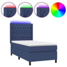 Greatstore Box spring postel s matrací a LED modrá 90x190 cm textil