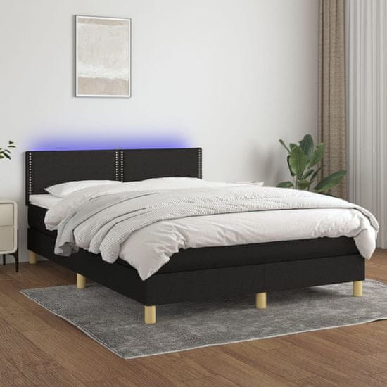 Vidaxl Box spring postel s matrací a LED černá 140x190 cm textil