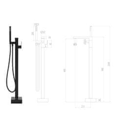 Vidaxl Volně stojící vanová baterie černá nerezová ocel 90 cm