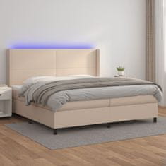 Greatstore Box spring postel matrace a LED cappuccino 200x200cm umělá kůže