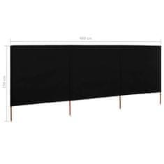 Greatstore 3dílná zástěna proti větru látková 400 x 120 cm černá