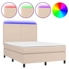 Vidaxl Box spring postel matrace a LED cappuccino 140x200cm umělá kůže