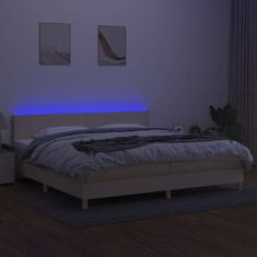 Greatstore Box spring postel s matrací a LED krémová 200x200 cm textil