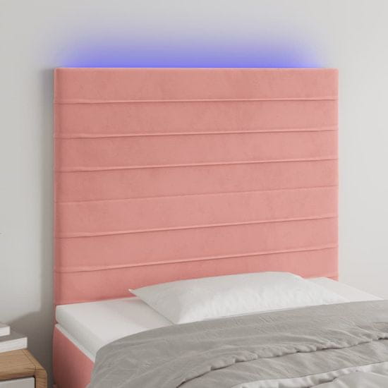 Greatstore Čelo postele s LED růžové 100x5x118/128 cm samet