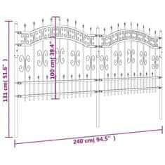 Greatstore Zahradní plot s hroty černý 140 cm práškově lakovaná ocel