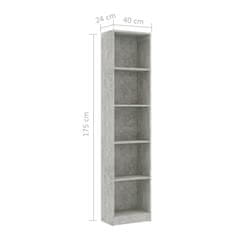 Greatstore Knihovna s 5 policemi betonově šedá 40x24x175 cm dřevotříska