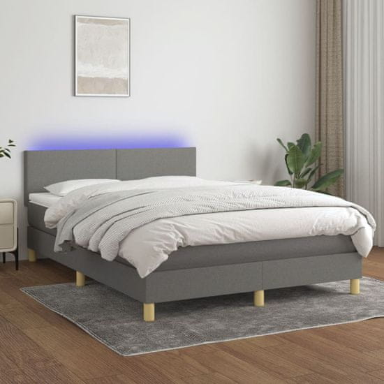 Vidaxl Box spring postel s matrací a LED tmavě šedá 140x200 cm textil