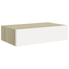 Vidaxl Nástěnné police se zásuvkou 2 ks dub a bílé 40x23,5x10 cm MDF