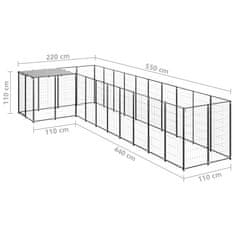 Vidaxl Psí kotec černý 7,26 m² ocel