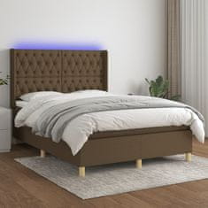 Greatstore Box spring postel s matrací a LED tmavě hnědá 140x190 cm textil