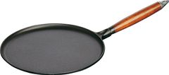 Staub Pánev na palačinky litinová s dřevěnou rukojetí 28cm indukční černá, STAUB