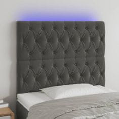 Greatstore Čelo postele s LED tmavě šedé 100x7x118/128 cm samet