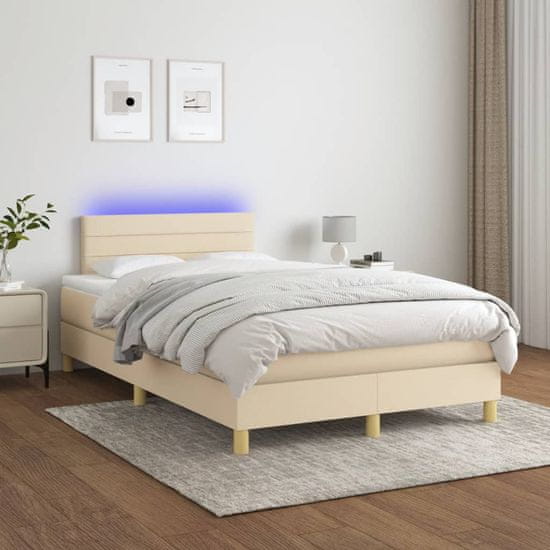 Vidaxl Box spring postel s matrací a LED krémová 120 x 200 cm textil