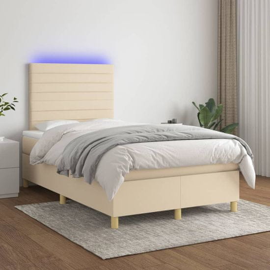 Greatstore Box spring postel s matrací a LED krémová 120 x 200 cm textil