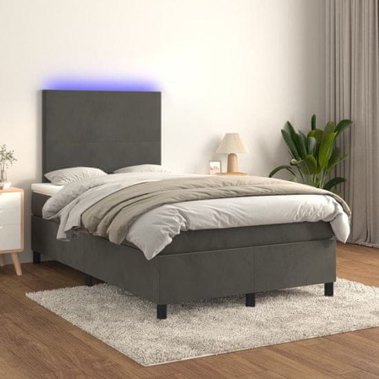 Greatstore Box spring postel s matrací a LED tmavě šedá 120x200 cm samet