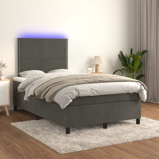 Vidaxl Box spring postel s matrací a LED tmavě šedá 120x200 cm samet